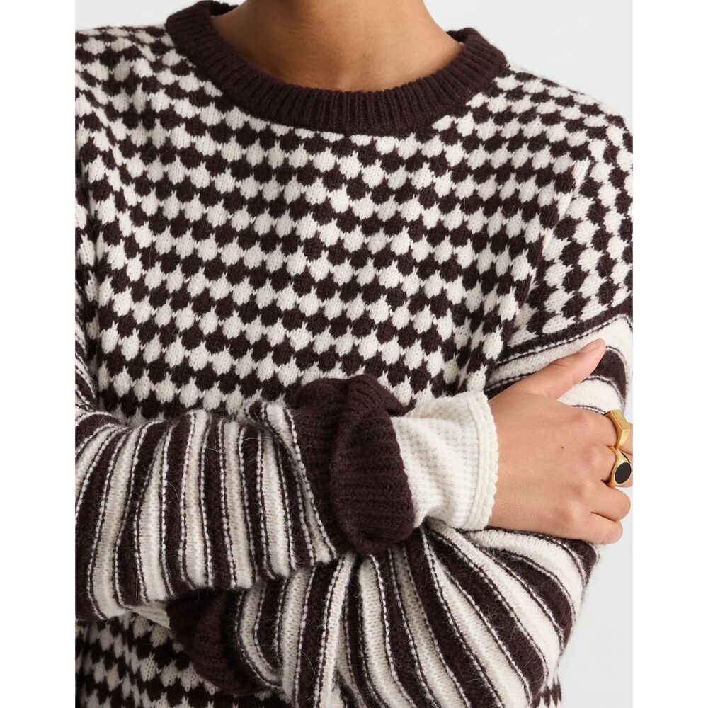 Madewell Mixed Stripe Alpaca Blend Pullover Sweater Molasses Ivory Size M NWT